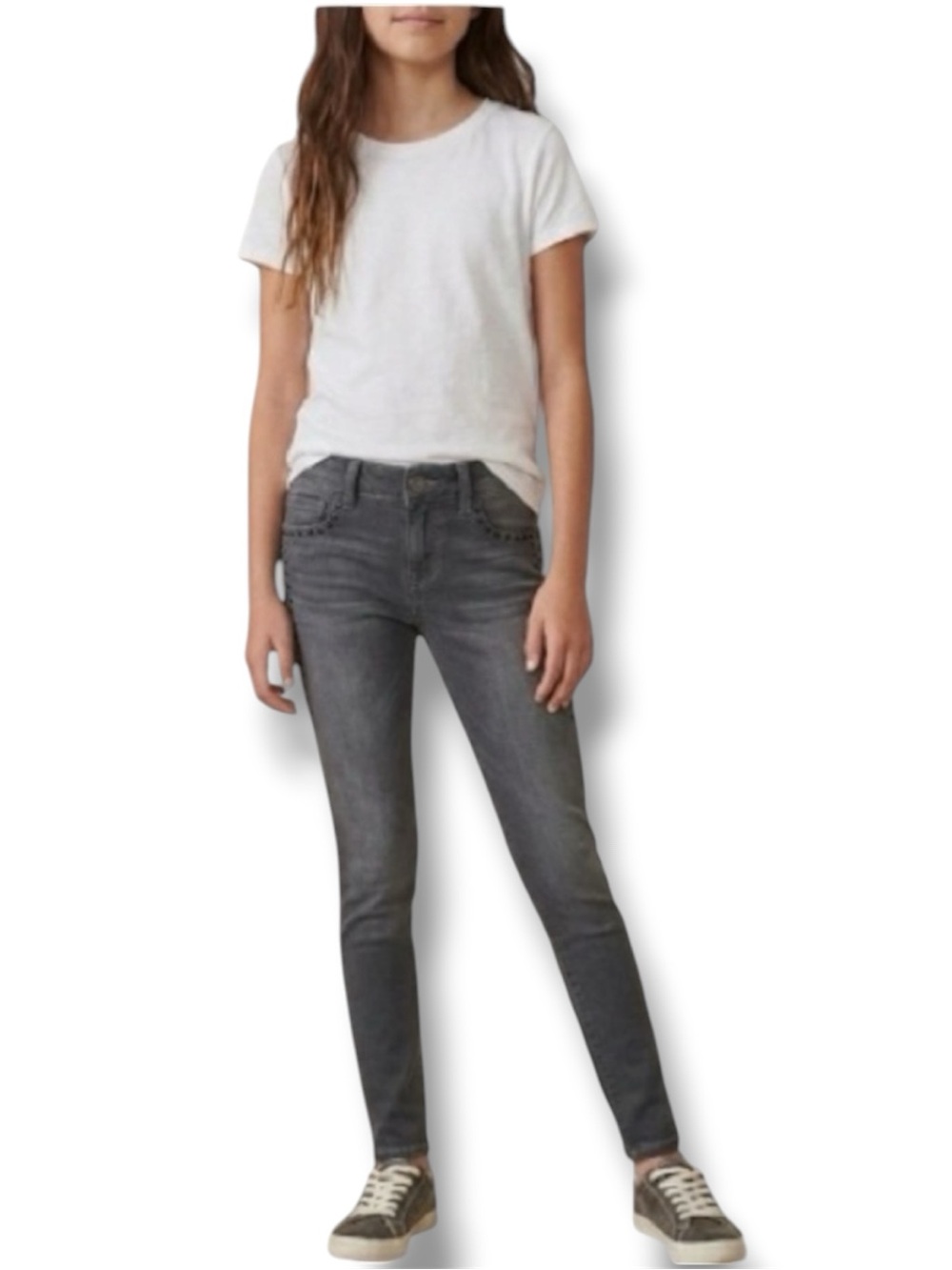 LUCKY BRAND Y2K Zoe Skinny Jeans Gray Distressed Beaded GIRL’S 10 EUC 🎉HP🎉 🍭